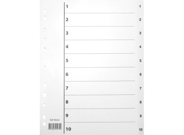Register plast 1-10 A4 m/indeksark hvit 